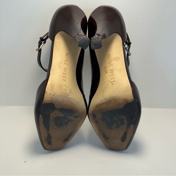 NINE WEST Patent Leather Brown Mary Jane Sandal Heel Ankle Strap Size 8.5 - Picture 7 of 11